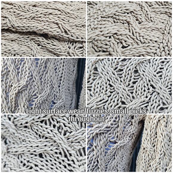 Loose Knit Linen Blend Sweater Tommy Bahama Size S Vneck Beaded Tie Solid Tan - Picture 5 of 9